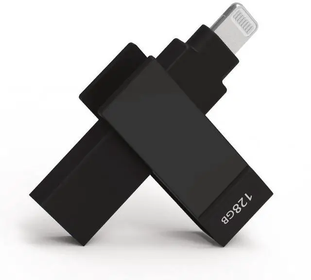 Main image of PioData Apple MFi Certified iXflash 128 GB Backup Photo Stick 2-in-1 USB Type A & Lightning, USB for iPhone, iPad, External Photo Storage for iPhone and Computer, Black