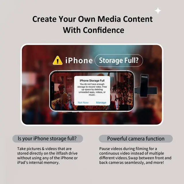 Alt view image 2 of 7 - PioData Apple MFi Certified iXflash 128 GB Backup Photo Stick 2-in-1 USB Type A & Lightning, USB for iPhone, iPad, External Photo Storage for iPhone and Computer, Black