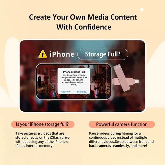 Alt view image 2 of 7 - PioData Apple MFi Certified 512 GB iXflash Backup Flash Drive 2-in-1 USB Type C & Lightning for iPhone, iPad, and Computer | Photo Storage and Transfer Morandi Pink