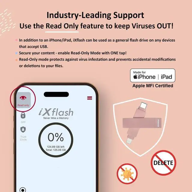 Alt view image 6 of 7 - PioData Apple MFi Certified 512 GB iXflash Backup Flash Drive 2-in-1 USB Type C & Lightning for iPhone, iPad, and Computer | Photo Storage and Transfer Morandi Pink