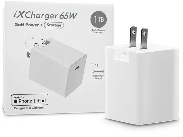 Main image of Piodata USB-C Charger iPhone Flash Drive: 1TB iXCharger Apple MFi Certified for iPad, Android, Laptop, MacBook, Phone, Backup Storage, 65W Fast Charging, External Memory, PD Power Adapter