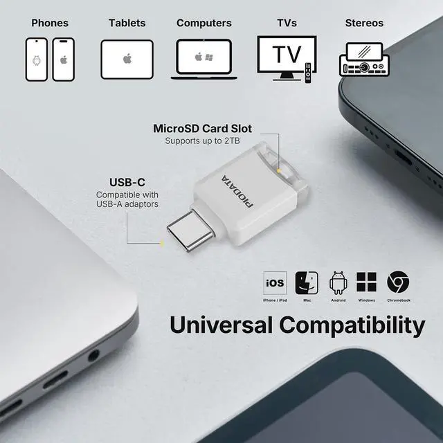 Alt view image 5 of 7 - Micro SD Card Reader for iPhone 17/16/15, iPad, Android, Mac, PC, Laptop, USB C Memory Card Reader adapter, Auto Photo Backup, Apple MFi Photo stick Phone Drive iXflash Q mini w/Free App White