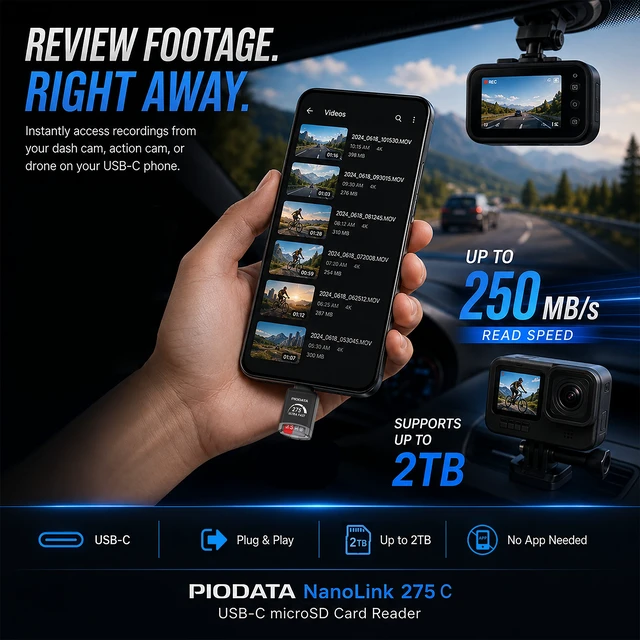 Alt view image 4 of 7 - Piodata NanoLink mini USB-C micro SD Card Reader Adapter, Black, 250MB/s
