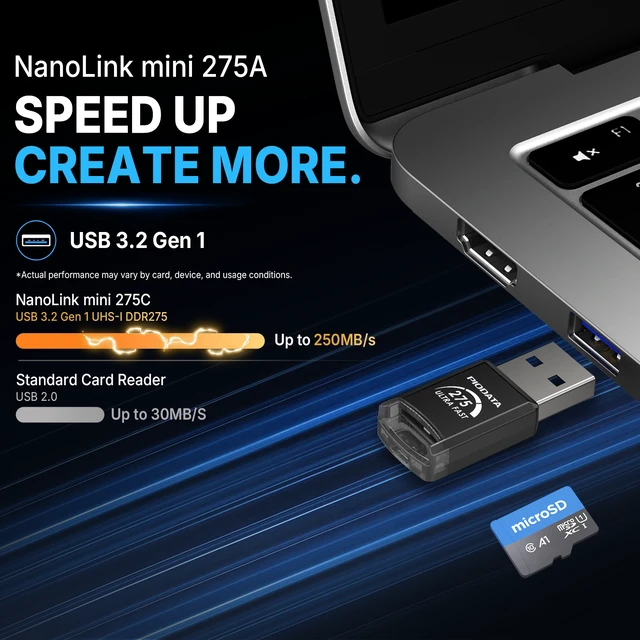 Alt view image 3 of 7 - Piodata NanoLink mini USB-A micro SD Card Reader Adapter, Black, 250MB/s