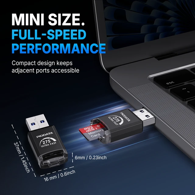 Alt view image 5 of 7 - Piodata NanoLink mini USB-A micro SD Card Reader Adapter, Black, 250MB/s
