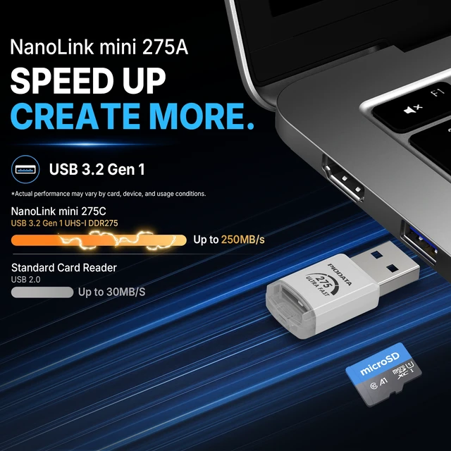 Alt view image 3 of 7 - Piodata NanoLink mini USB-A micro SD Card Reader Adapter, White, 250MB/s