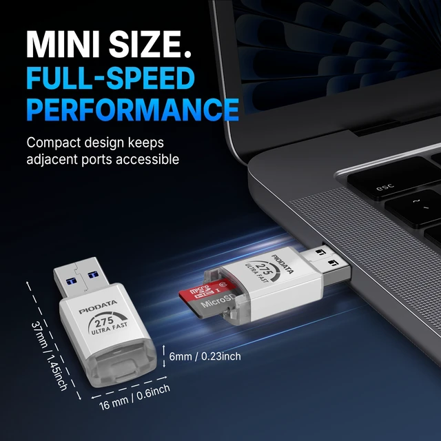 Alt view image 5 of 7 - Piodata NanoLink mini USB-A micro SD Card Reader Adapter, White, 250MB/s