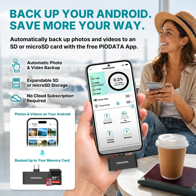 Alt view image 6 of 7 - Piodata MFi USB-C SD & MicroSD Card Reader for iPhone iPad & Android, Black