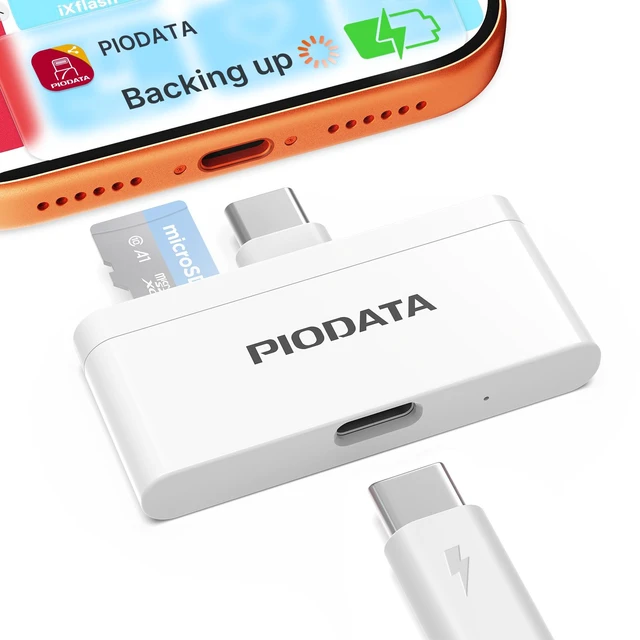 Main image of PioData iXflash Q Phone Drive Card Reader USB-C MicroSD Storage with Auto Backup & 60W Passthrough Charging (White)