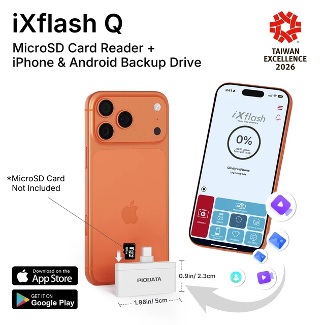 Alt view image 4 of 7 - PioData iXflash Q Phone Drive Card Reader USB-C MicroSD Storage with Auto Backup & 60W Passthrough Charging (White)