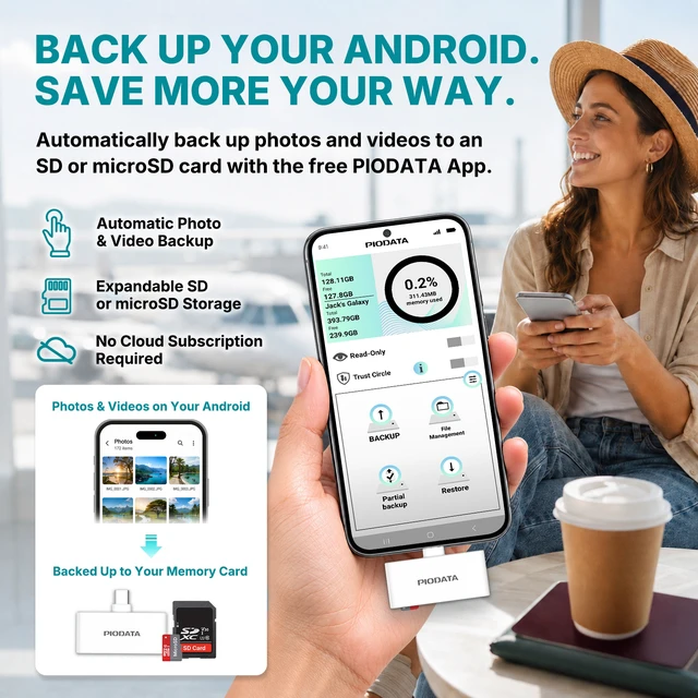 Alt view image 6 of 7 - Piodata MFi USB-C SD & MicroSD Card Reader for iPhone iPad & Android, White