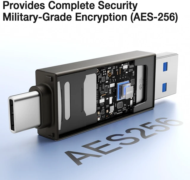 Alt view image 2 of 6 - Piodata SecureX 32GB MFi AES-256 Encrypted USB Flash Drive, USB-C & USB-A