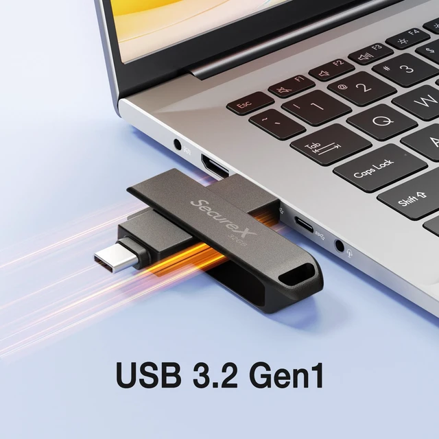 Alt view image 6 of 6 - Piodata SecureX 32GB MFi AES-256 Encrypted USB Flash Drive, USB-C & USB-A