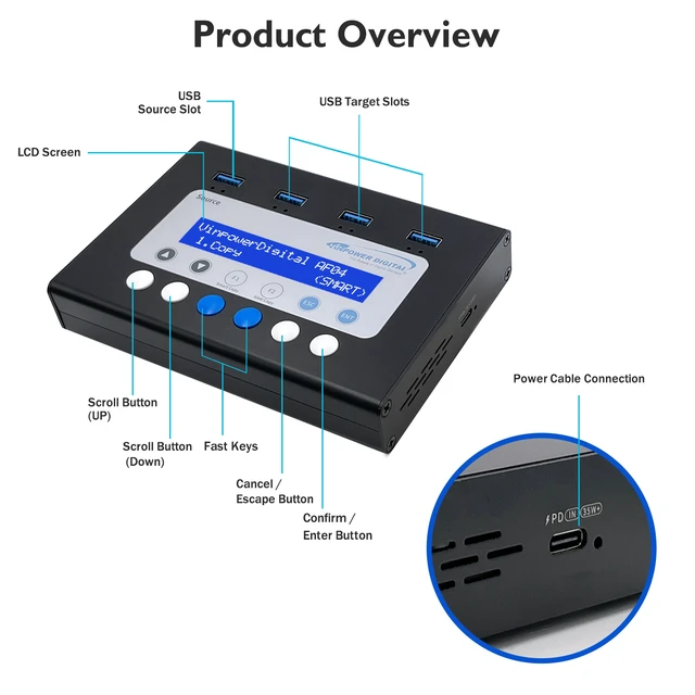 Alt view image 3 of 7 - Vinpower USBMiniDup 1 to 3 Standalone USB Duplicator Flash Memory Drive Copier Eraser Cloner