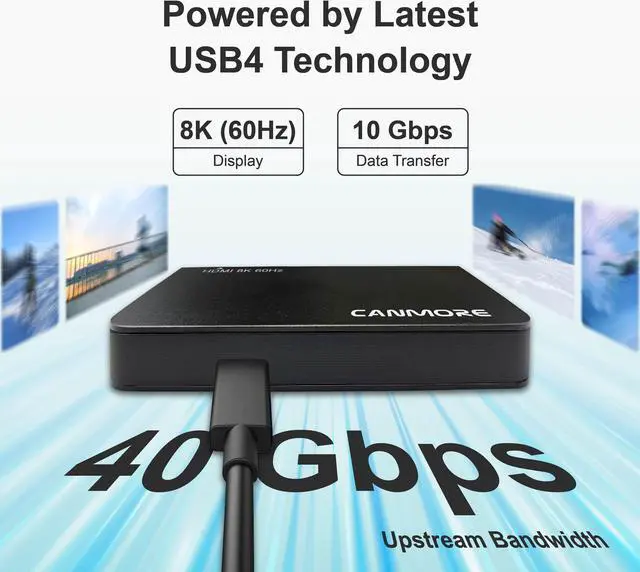 Alt view image 5 of 7 - CANMORE TY02 USB4 Multiport Hub, 4-in-1USB-C Design, Includes 8K HDMI 60Hz, 40Gbps, USB3.2 (Silver) Black
