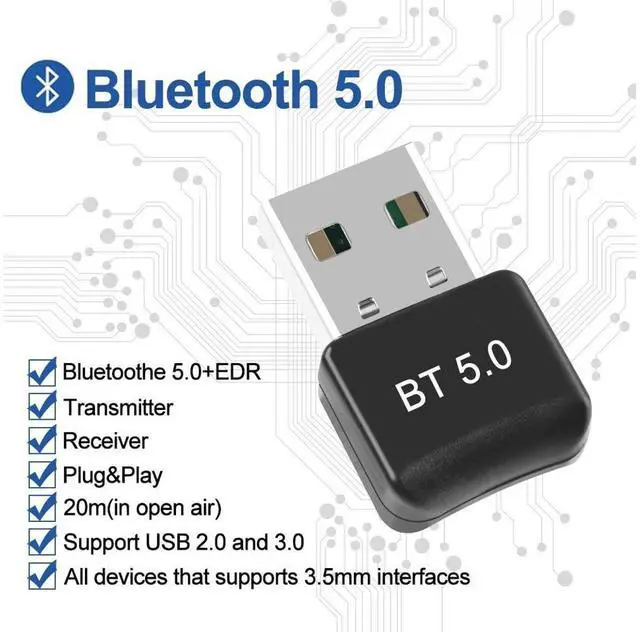 Alt view image 2 of 5 - Bluetooth Adapter for PC 5.0 Bluetooth Adapter for Windows 11/10/8.1/8/7 Bluetooth Dongle with Ultra Range Dual Mode USB Dongle for PC for Keyboard, Mobile, Printer, Headset, Speakers