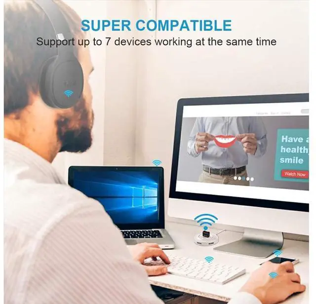 Alt view image 3 of 5 - Bluetooth Adapter for PC 5.0 Bluetooth Adapter for Windows 11/10/8.1/8/7 Bluetooth Dongle with Ultra Range Dual Mode USB Dongle for PC for Keyboard, Mobile, Printer, Headset, Speakers