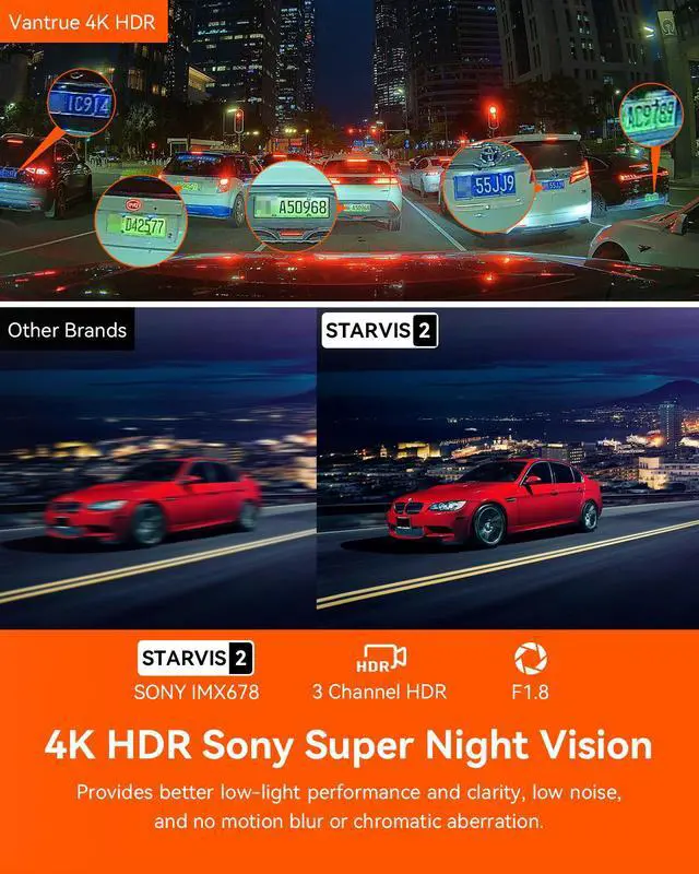 Alt view image 10 of 14 - Vantrue 3 Channel 4K WiFi Dash Cam, STARVIS 2 IMX678 Night Vision, 4K+1080P+1080P Front Inside and Rear Triple Car Camera, Voice Control, GPS, 4K HDR, 24H Parking Mode, Support 512GB Max