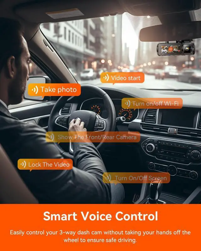 Alt view image 13 of 14 - Vantrue 3 Channel 4K WiFi Dash Cam, STARVIS 2 IMX678 Night Vision, 4K+1080P+1080P Front Inside and Rear Triple Car Camera, Voice Control, GPS, 4K HDR, 24H Parking Mode, Support 512GB Max