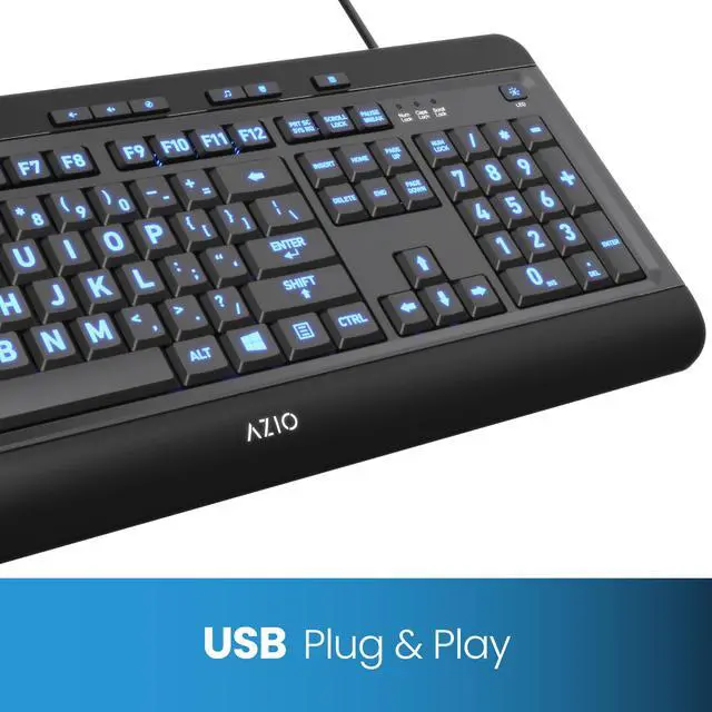 Alt view image 7 of 20 - AZIO KB505U Black USB Wired Standard Large Print 3 Color Backlit Keyboard