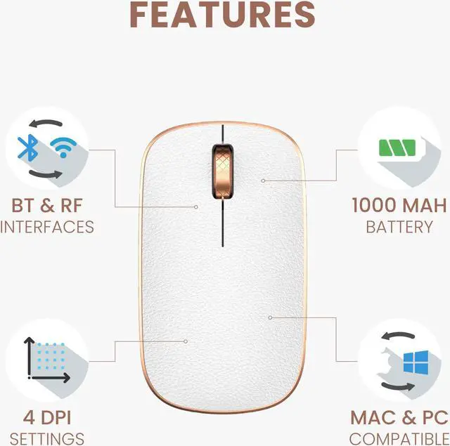 Alt view image 3 of 7 - AZIO Retro Classic Bluetooth Mouse - Genuine Leather Topped with Pixart Precision Tracker | Colour Posh (RM-RCM-L-02)