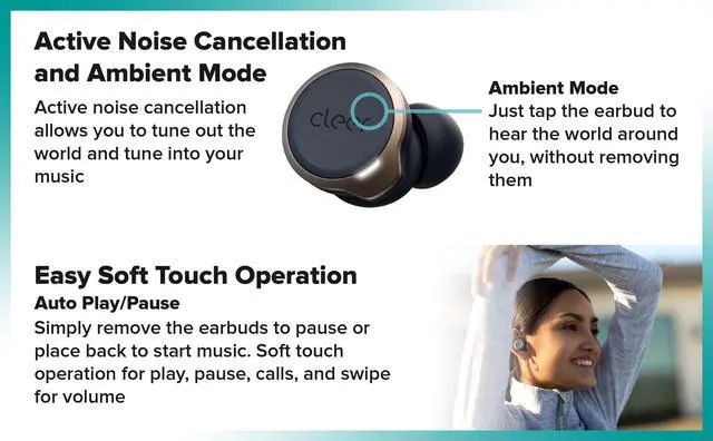 Alt view image 5 of 7 - Cleer Audio ALLY PLUS True Wireless Earbuds  Bluetooth 5.0 Noise Cancelling Environmental Suppression Ambient Awareness Technology | IPX4 Water & Sweat Resistance. 30 Hour Battery Total (White Gold)