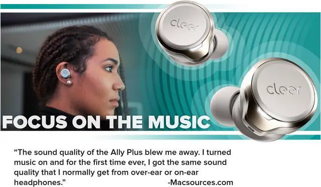 Alt view image 4 of 7 - Cleer Audio ALLY PLUS True Wireless Earbuds  Bluetooth 5.0 Noise Cancelling Environmental Suppression Ambient Awareness Technology | IPX4 Water & Sweat Resistance. 30 Hour Battery Total (White Gold)