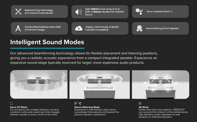 Alt view image 5 of 8 - Cleer CRESCENT1WFGLDUS Smart Audio Speaker, SoundShaping Technology with Unique Room DSP Enabling 3 Different Sound Mode