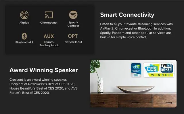 Alt view image 7 of 8 - Cleer CRESCENT1WFGLDUS Smart Audio Speaker, SoundShaping Technology with Unique Room DSP Enabling 3 Different Sound Mode