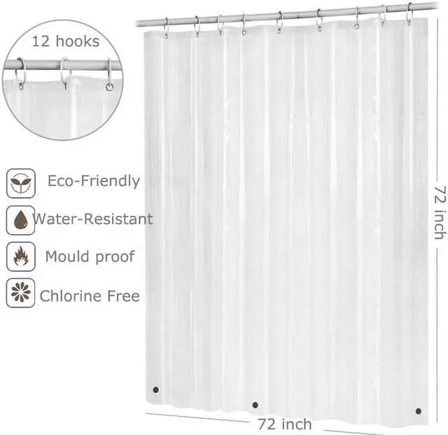 Alt view image 5 of 7 - Intsupermai Clear PEVA Shower Curtain 72"W x 72"H Waterproof Mildew Resistant No Smell
