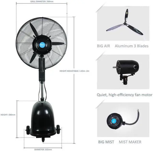 Alt view image 5 of 5 - Intsupermai 26 inch Black High-Velocity Outdoor indoor Misting Fan Black Industrial Cool 220V