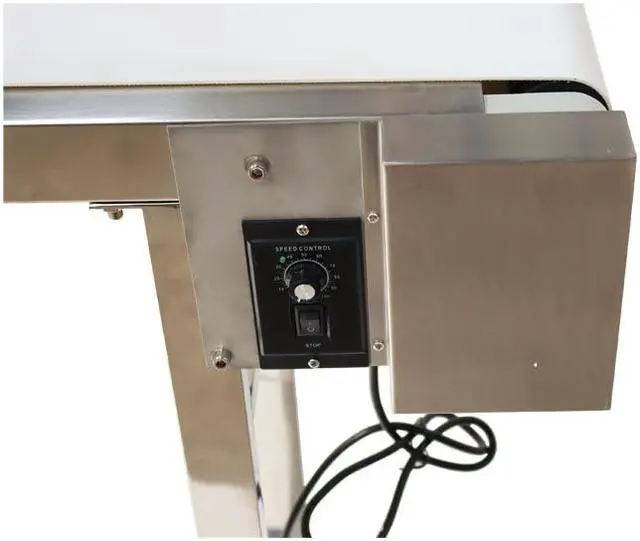 Alt view image 5 of 6 - Intsupermai 110V Packaging Machine Long White PVC Belt Conveyor 53inch Length 7.8inch Width Conveyor with Double Guardrail