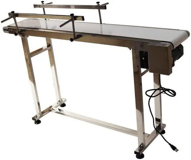 Main image of Intsupermai 110V Packaging Machine Long White PVC Belt Conveyor 53inch Length 7.8inch Width Conveyor with Double Guardrail