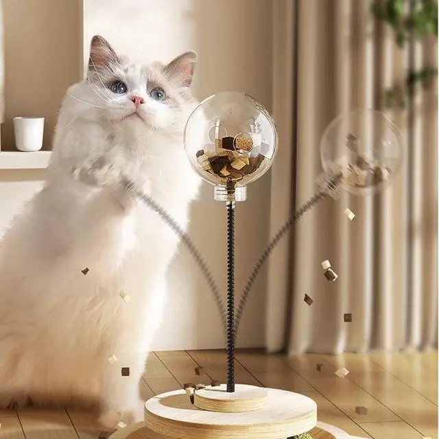 Alt view image 5 of 7 - Cat Toy Treat Ball Treat Dispenser Toy, with Catnip,Roller Track Interactive Cats Toys Indoor Kitten, Cat Food Toy Solid Wood Feeder Ball