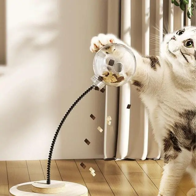 Alt view image 6 of 7 - Cat Toy Treat Ball Treat Dispenser Toy, with Catnip,Roller Track Interactive Cats Toys Indoor Kitten, Cat Food Toy Solid Wood Feeder Ball