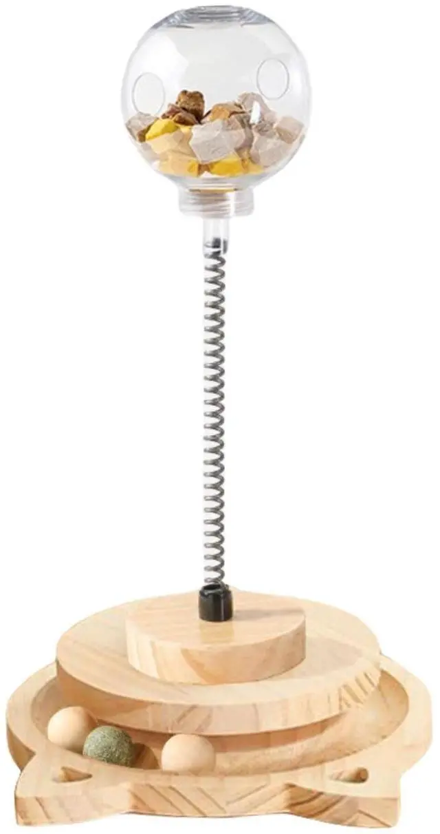 Main image of Cat Toy Treat Ball Treat Dispenser Toy, with Catnip,Roller Track Interactive Cats Toys Indoor Kitten, Cat Food Toy Solid Wood Feeder Ball