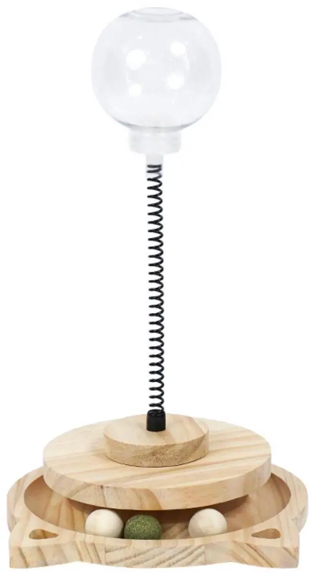 Alt view image 2 of 7 - Cat Toy Treat Ball Treat Dispenser Toy, with Catnip,Roller Track Interactive Cats Toys Indoor Kitten, Cat Food Toy Solid Wood Feeder Ball