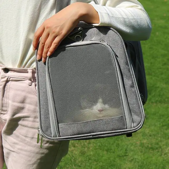 Alt view image 4 of 7 - Most Airline Approved Cat Carriers Dog Carriers Soft-Sided Pet Travel Carrier for Puppies/Kittens/Rabbits, 5-Sided Breathable Mesh, Self-Locking Zippers, 17''X11''X11'' Gray