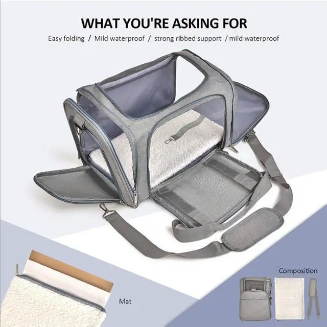 Alt view image 7 of 7 - Most Airline Approved Cat Carriers Dog Carriers Soft-Sided Pet Travel Carrier for Puppies/Kittens/Rabbits, 5-Sided Breathable Mesh, Self-Locking Zippers, 17''X11''X11'' Gray