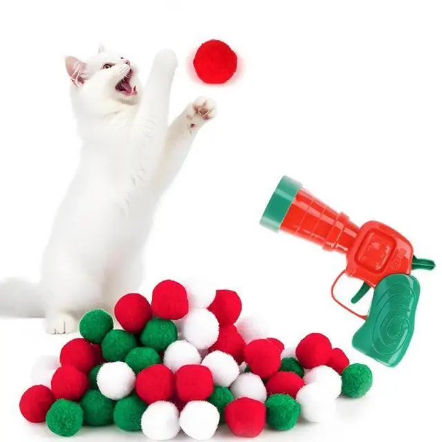 Alt view image 6 of 7 - Interactive Cat Launcher Toys for Cats Pom Pom BallS Toy Shooter Indoor Play Cats Chasing Toy 50 balls with launcher