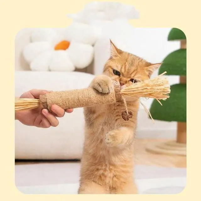 Alt view image 3 of 7 - nteractive Cat Catnip Chew Toys, Natural Silvervine Teething Sticks, Jute Rope Wrapped Dental Care with Raffia Tassels (Extra Large 1 Pc)
