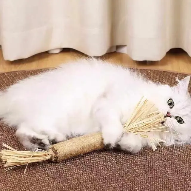 Alt view image 7 of 7 - nteractive Cat Catnip Chew Toys, Natural Silvervine Teething Sticks, Jute Rope Wrapped Dental Care with Raffia Tassels (Extra Large 1 Pc)