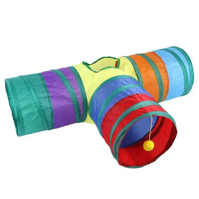 Alt view image 4 of 7 - Rainbow Cat Tunnels with Interactive Ball Indoors Cat Play Tunnel for Indoor Outdoor, Cat Tunnel Large Cat Toy Kitten Kitty Rabbit 3 Ways