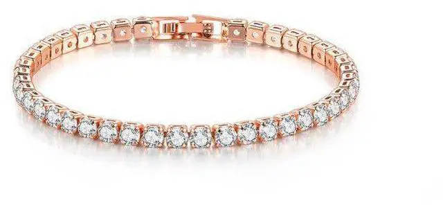 Alt view image 4 of 5 - 7 inches 4mm 3 colors Gold Plated Tennis Bracelet for Women Jewelry Zircon Diamond Roman Hand Chain with Box