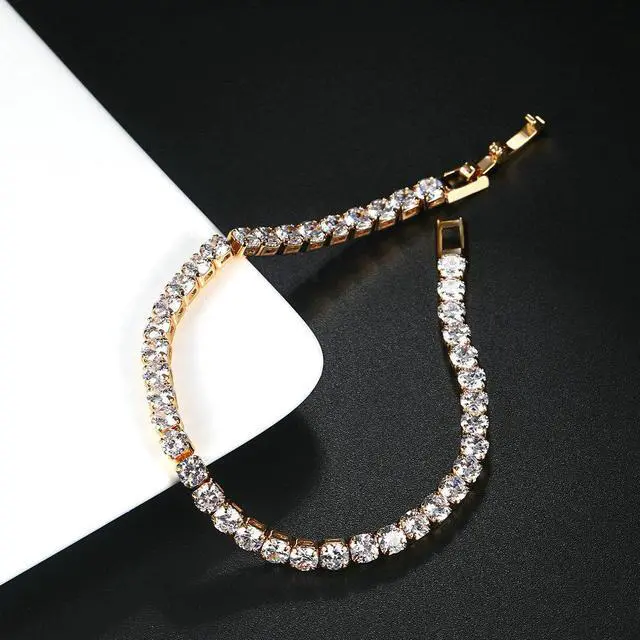 Alt view image 3 of 5 - 7 inches 4mm 3 colors Gold Plated Tennis Bracelet for Women Jewelry Zircon Diamond Roman Hand Chain with Box