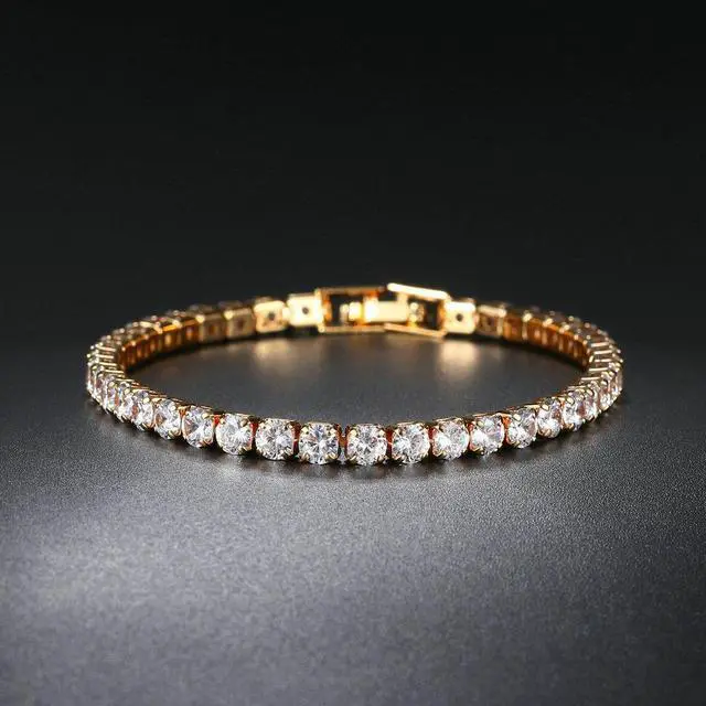 Alt view image 5 of 5 - 7 inches 4mm 3 colors Gold Plated Tennis Bracelet for Women Jewelry Zircon Diamond Roman Hand Chain with Box
