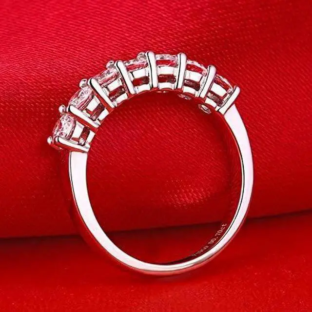 Alt view image 2 of 7 - 18K White Gold Plated Jewelry for Women Sterling Silver Anniversary Ring 7 Stones 0.7CT NSCD Diamond Ring Female Luxury Jewelry 7.5