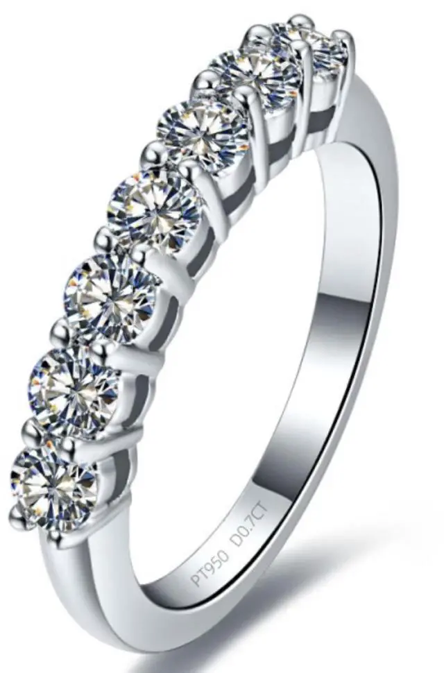 Main image of 18K White Gold Plated Jewelry for Women Sterling Silver Anniversary Ring 7 Stones 0.7CT NSCD Diamond Ring Female Luxury Jewelry 7.5