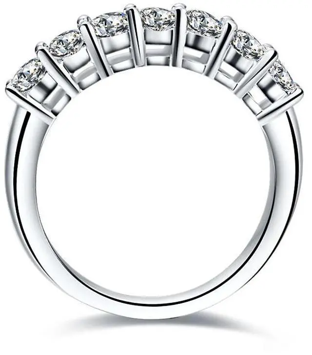 Alt view image 3 of 7 - 18K White Gold Plated Jewelry for Women Sterling Silver Anniversary Ring 7 Stones 0.7CT NSCD Diamond Ring Female Luxury Jewelry 7.5