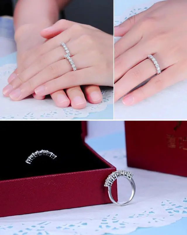 Alt view image 5 of 7 - 18K White Gold Plated Jewelry for Women Sterling Silver Anniversary Ring 7 Stones 0.7CT NSCD Diamond Ring Female Luxury Jewelry 7.5